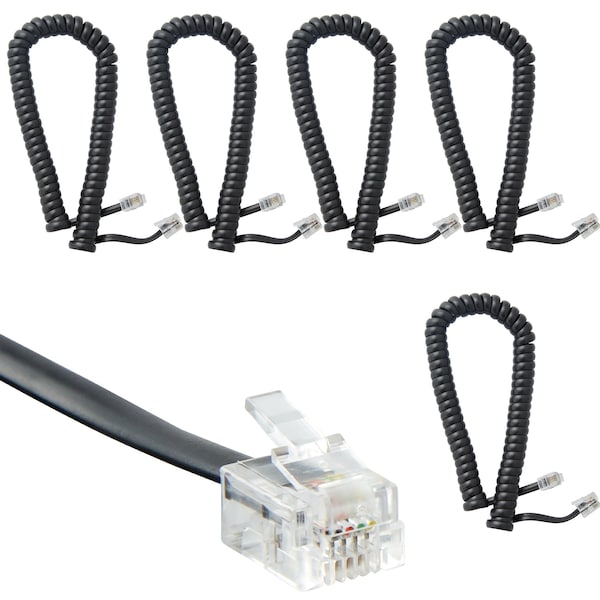 Newhouse Hardware 7 ft Uncoiled/1.33 ft Coiled Telephone Handset Cord, With RJ9 (4P4C) Connectors, Black, 5PK HSC7-BK-05 - main